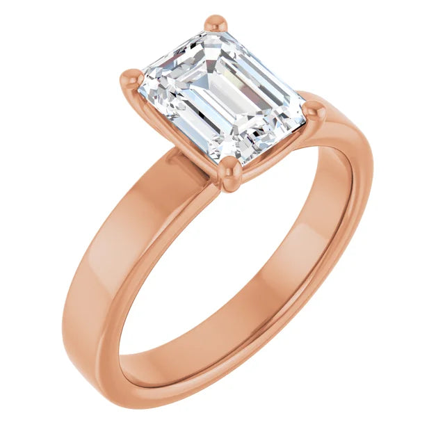 Emerald Rose Gold Wide Band Solitaire Engagement Ring