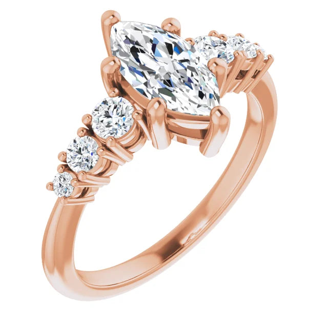 Marquise Rose Gold Multi Stone Accent Style Engagement Ring