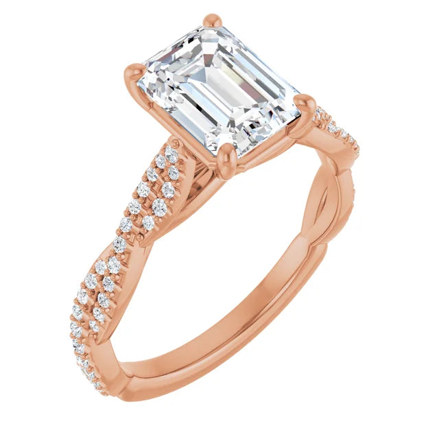 Emerald Rose Gold Twist Style Engagement Ring 