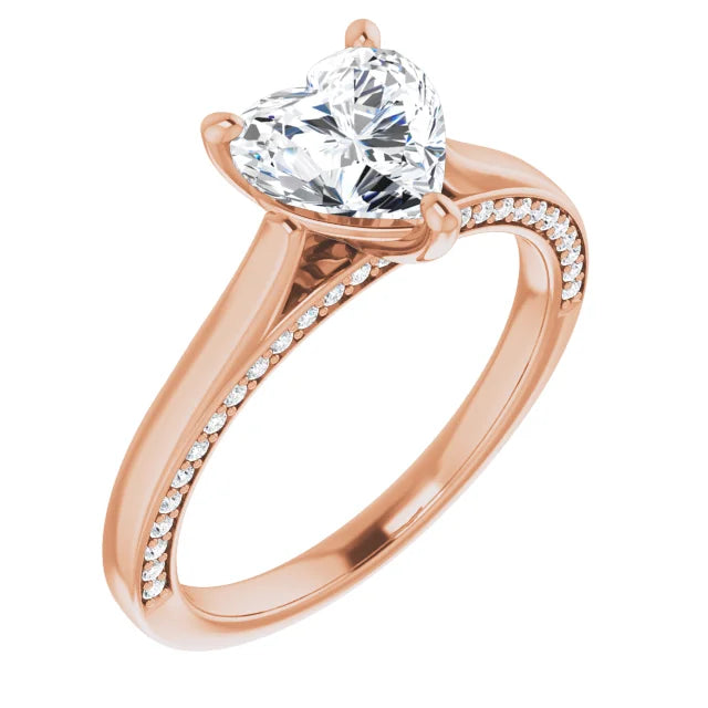 Heart Rose Gold Solitaire & Hidden Diamond Band Engagement Ring