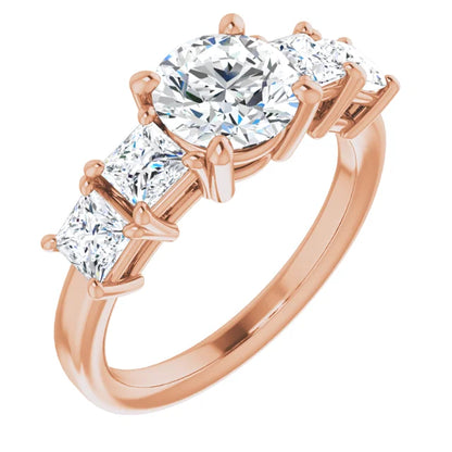 Round Brilliant Rose Gold Multi Stone Accent Style Engagement Ring