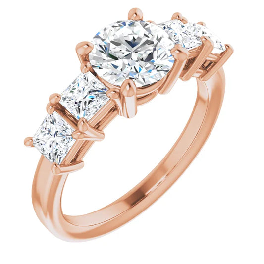 Round Brilliant Rose Gold Multi Stone Accent Style Engagement Ring
