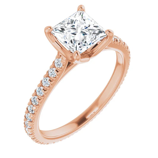 Princess Rose Gold Claw Set Eternity Style Engagement Ring