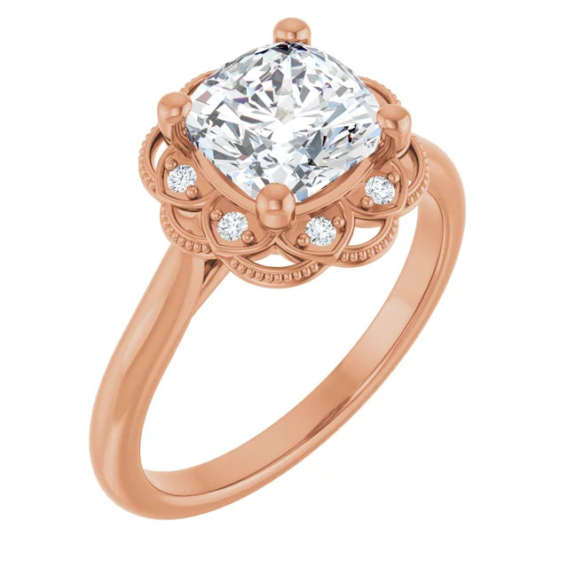 Cushion Rose Gold Antique Inspired Design Engagement Ring