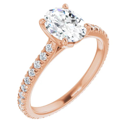 Oval Rose Gold Claw Set Eternity Style Engagement Ring