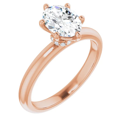 Oval Cut Rose Gold Low Hidden Halo Solitaire Engagement Ring