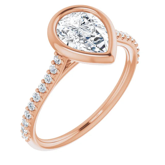 Pear Rose Gold Bezel Pave Lab Diamond Engagement Ring 