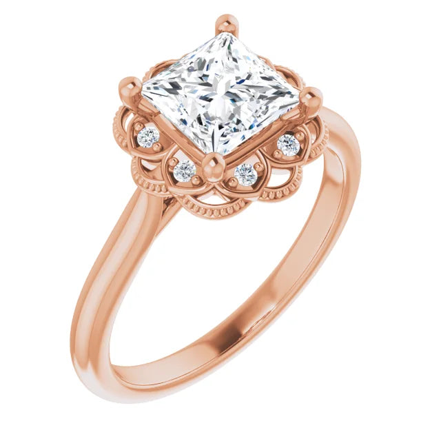 Princess Rose Gold Antique Inspired Design Engagement Ring