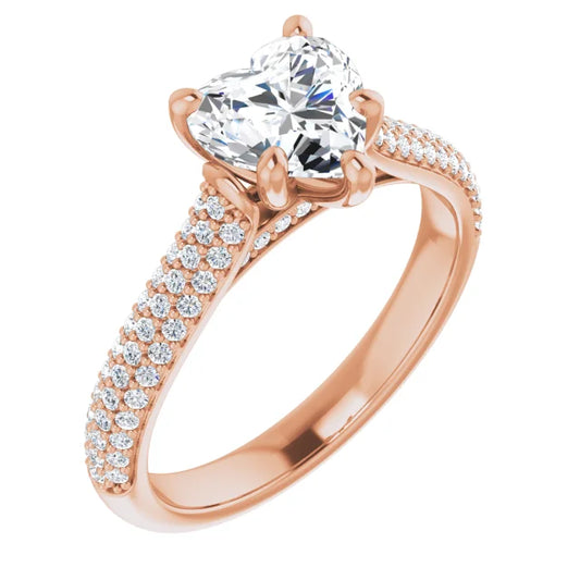 Heart Rose Gold Pave Lab Diamond Engagement Ring 