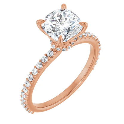 Cushion Rose Gold Claw Set Style Engagement Ring 