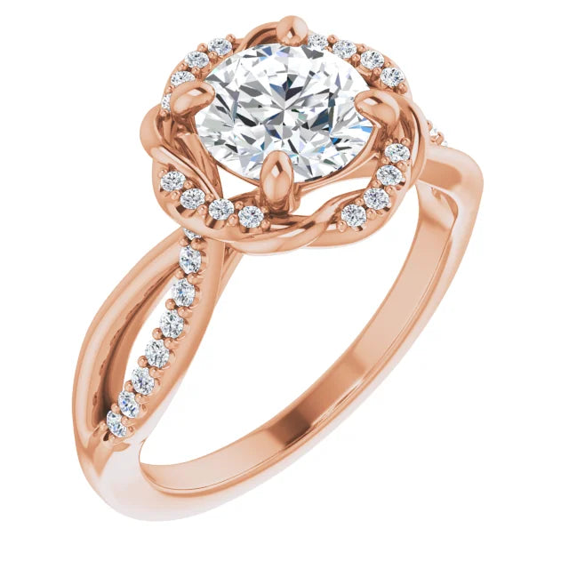 Round Brilliant Rose Gold Antique Inspired Design Engagement Ring