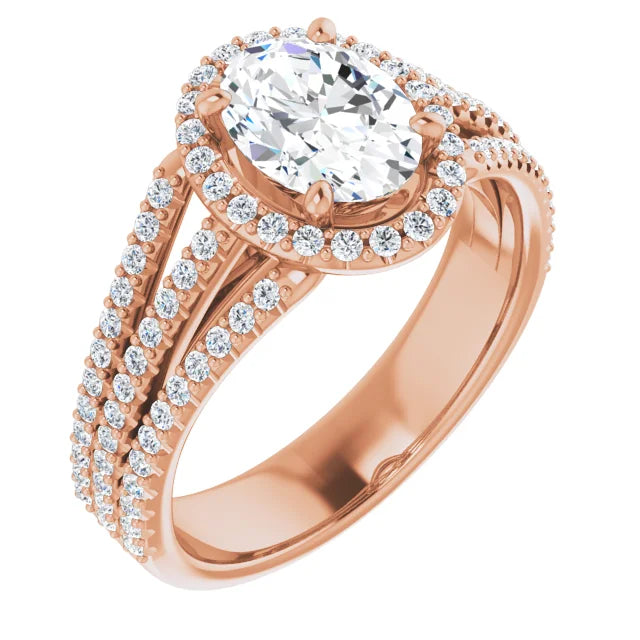 Oval Rose Gold Halo Style Engagement Ring
