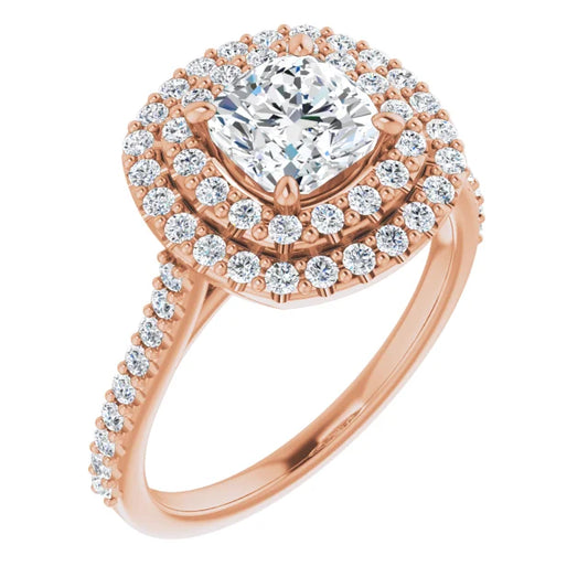 Cushion Double Halo Rose Gold Lab Diamond Engagement Ring 