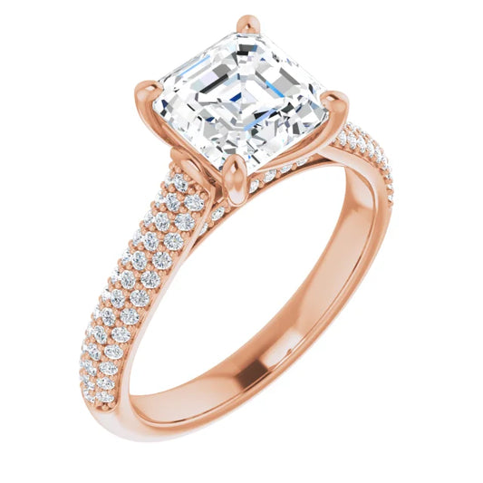 Asscher Rose Gold Pave Lab Diamond Engagement Ring 