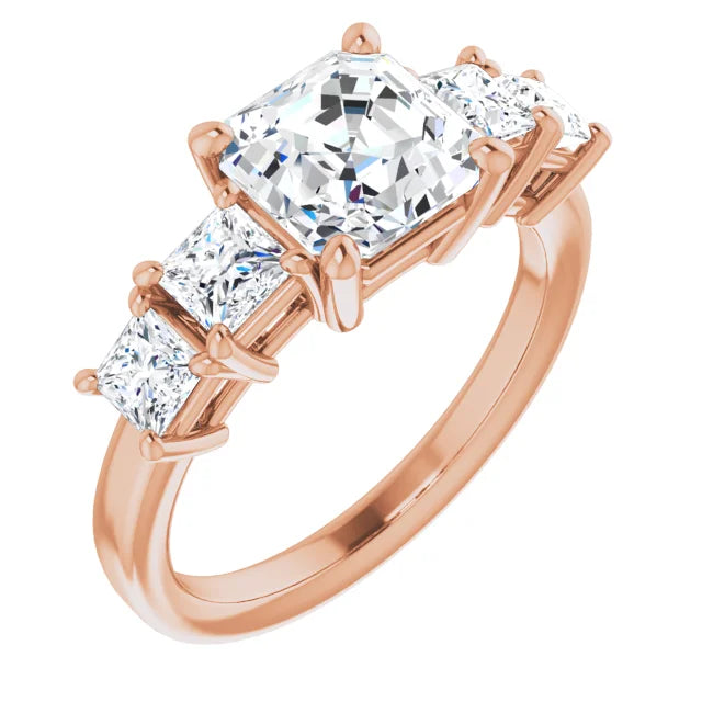 Asscher Rose Gold Multi Stone Accent Style Engagement Ring