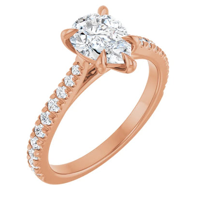 Pear Rose Gold Claw Set Style Engagement Ring