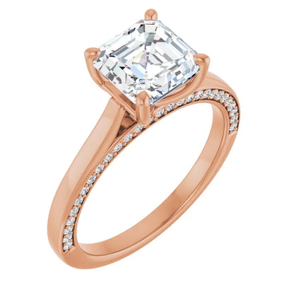 Asscher Rose Gold Solitaire & Hidden Diamond Band Engagement Ring