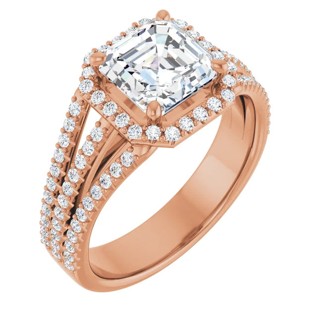 Asscher Rose Gold Halo Style Engagement Ring