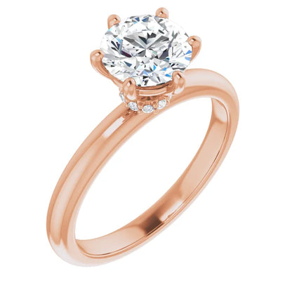 Round Brilliant Cut Rose Gold Low Hidden Halo Solitaire Engagement Ring