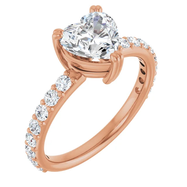 Heart Rose Gold Claw Set Style Engagement Ring