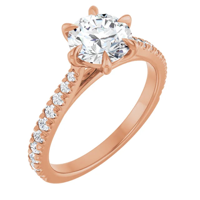 Round Brilliant Rose Gold Claw Set Style Engagement Ring