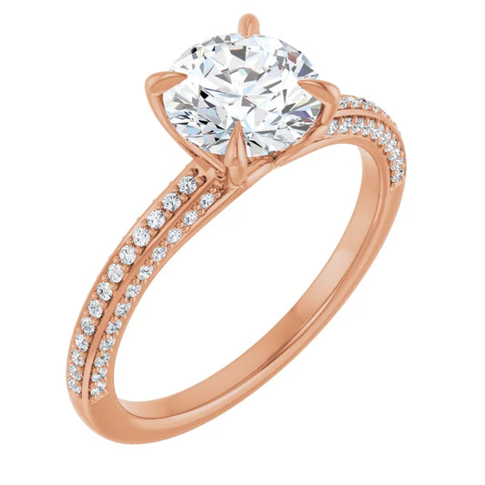 Round Brilliant Rose Gold Pave Lab Diamond Engagement Ring 