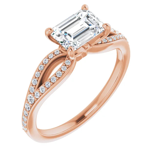 Emerald Rose Gold East West Style Engagement Ring