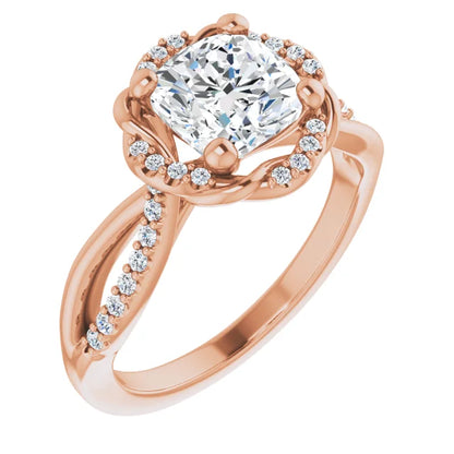 Cushion Rose Gold Antique Inspired Design Engagement Ring