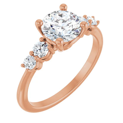 Round Brilliant Rose Gold Multi Stone Accent Style Engagement Ring