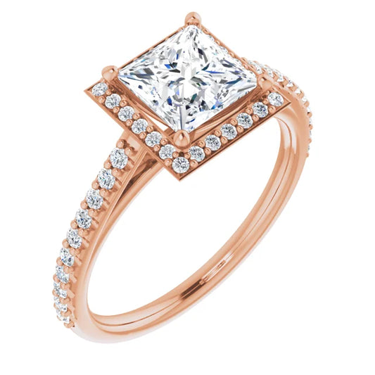 Princess Rose Gold Halo Lab Diamond Engagement Ring 