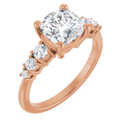 Cushion Rose Gold Multi Stone Accent Style Engagement Ring