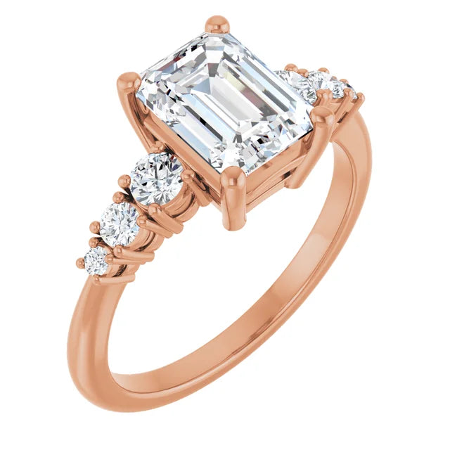 Emerald Rose Gold Multi Stone Accent Style Engagement Ring