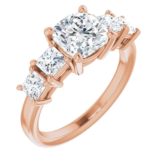 Cushion Rose Gold Multi Stone Accent Style Engagement Ring