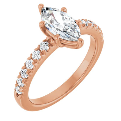 Marquise Six Claw Pave Rose Gold Engagement Ring 