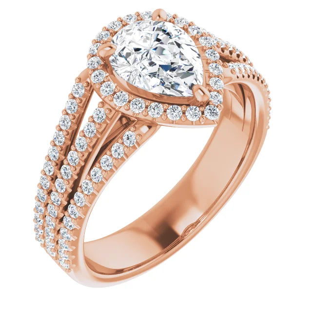 Pear Rose Gold Halo Style Engagement Ring