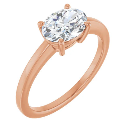 Oval Rose Gold East West Solitaire Style Engagement Ring
