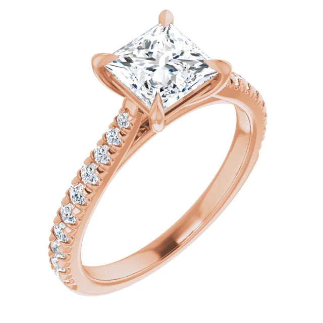Princess Rose Gold Claw Set Style Engagement Ring