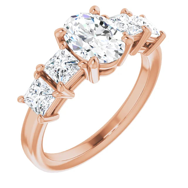 Oval Rose Gold Multi Stone Accent Style Engagement Ring