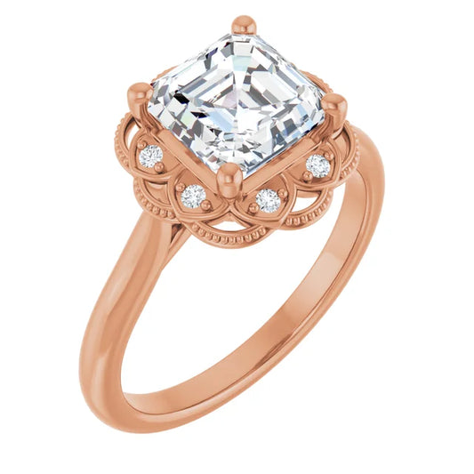 Asscher Rose Gold Antique Inspired Design Engagement Ring