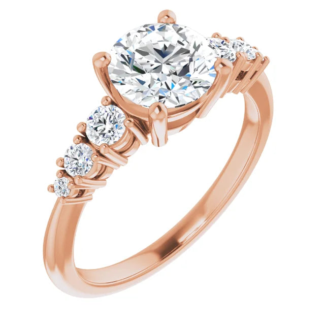 Round Brilliant Rose Gold Multi Stone Accent Style Engagement Ring
