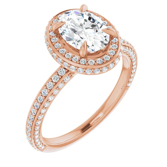 Oval Rose Gold Halo Pave Style Lab Diamond Engagement Ring 