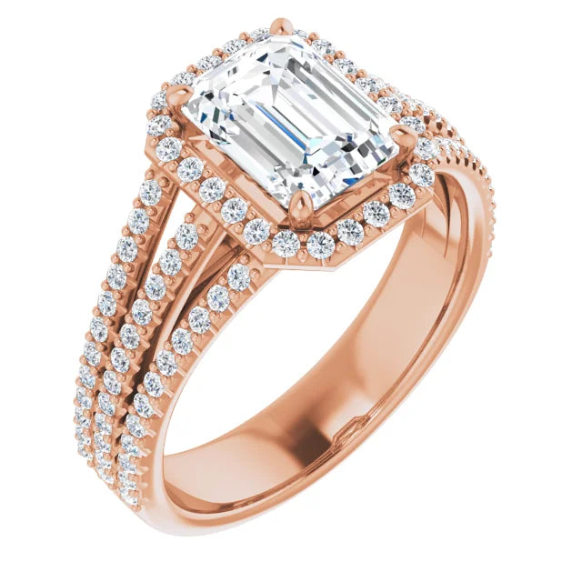 Emerald Rose Gold Halo Style Engagement Ring