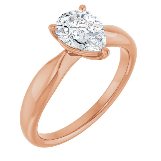 Pear Rose Gold Knife Edge Solitaire Engagement Ring