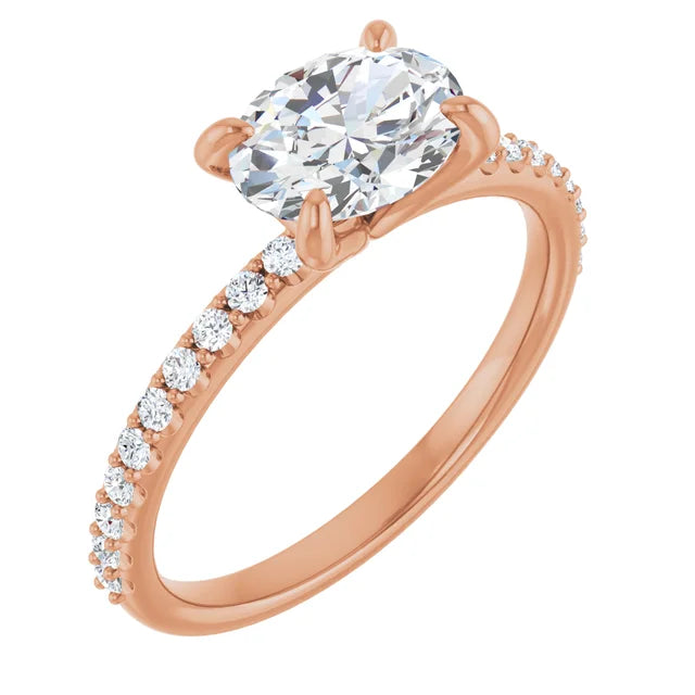 Oval Rose Gold East West Style Engagement Ring