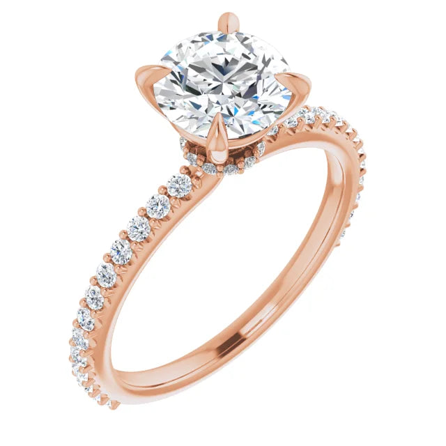Round Brilliant Rose Gold Claw Set Style Engagement Ring 