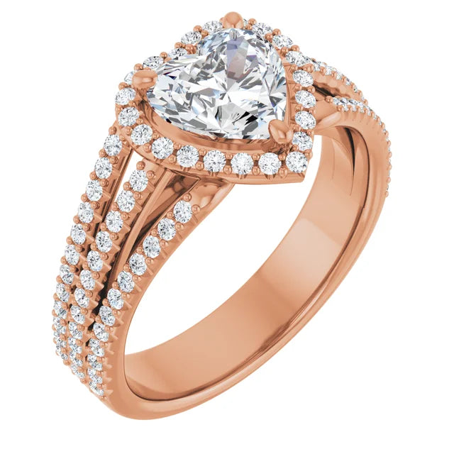 Heart Rose Gold Halo Style Engagement Ring