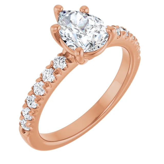 Pear Five Claw Pave Rose Gold Engagement Ring 