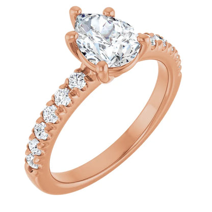 Pear Five Claw Pave Rose Gold Engagement Ring 