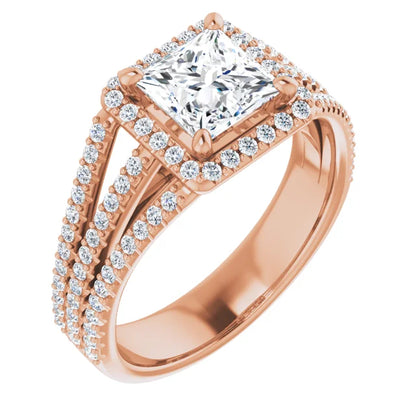 Princess Rose Gold Halo Style Engagement Ring