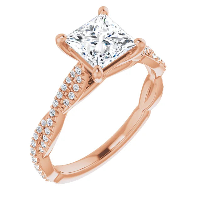Princess Rose Gold Twist Style Engagement Ring